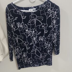 Chico's Dark Blue and White Floral Top